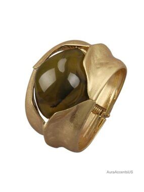 Chunky Cuff Bracelet Thick Gold Tone Bangle Statement Jewelry for Women